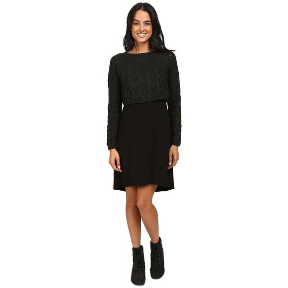 New Womens NWT PrAna Everly 2 Piece Detachable Tank Sweater Dress Black L Green - Picture 1 of 6